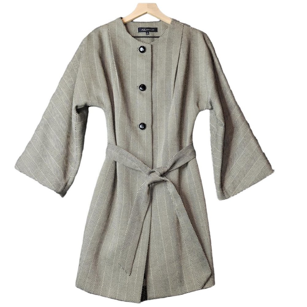 Anne Klein AK Houndstooth Woolblend Coat Jacket Kimono Women Size 12